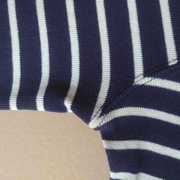 LL Bean navy blue white striped top elbow sleeves size XS Petite - Picture 5 of 8